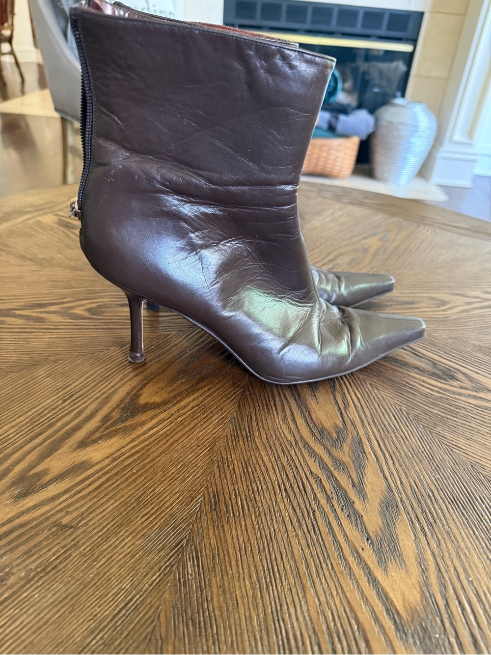 Jimmy Choo Brown Pointed Toe Leather Ankle Booties